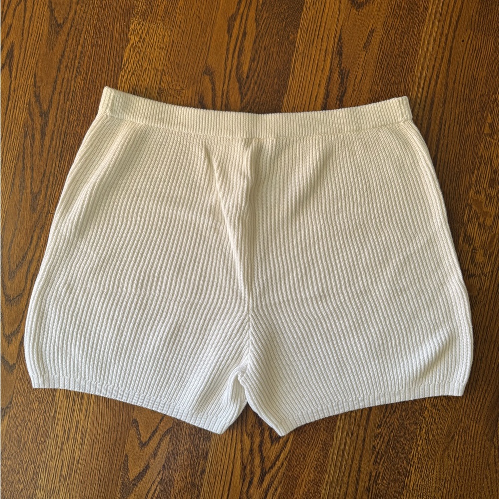 J. Crew Cotton and Cashmere Ivory White Ribbed Shorts